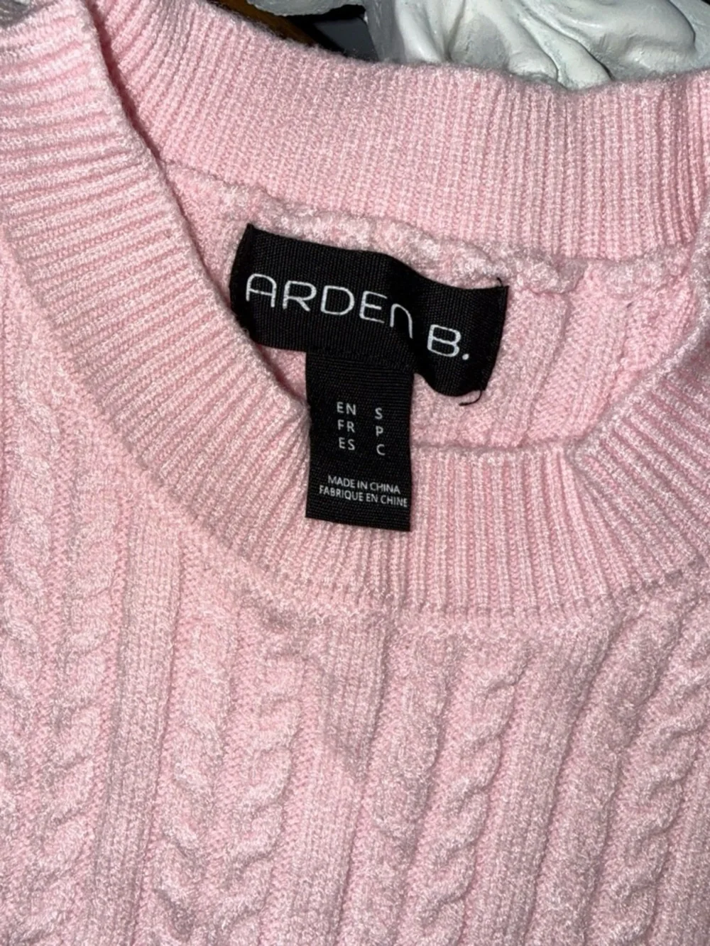 Arden B Light Pink Cable Crewneck Sweater